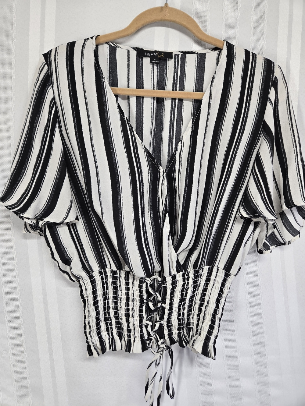 HeartSoul Black and White Striped Tie-Front Blouse